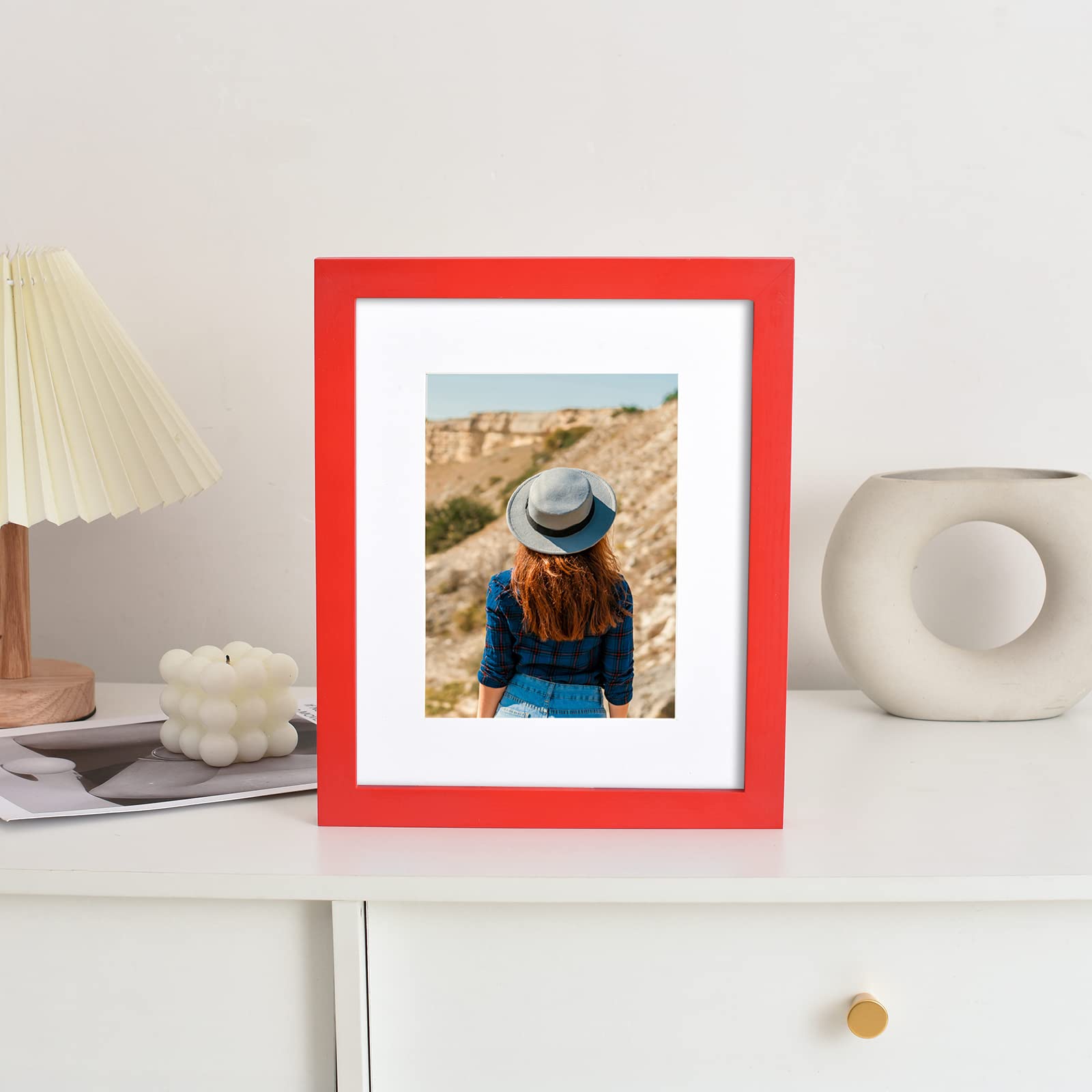 wyooxoo 8x10 Picture Frame Set of 2 Red Made of Solid Wood Photo Frames Display Pictures 5x7 with Mat or 8x10 Without Mat Colorf